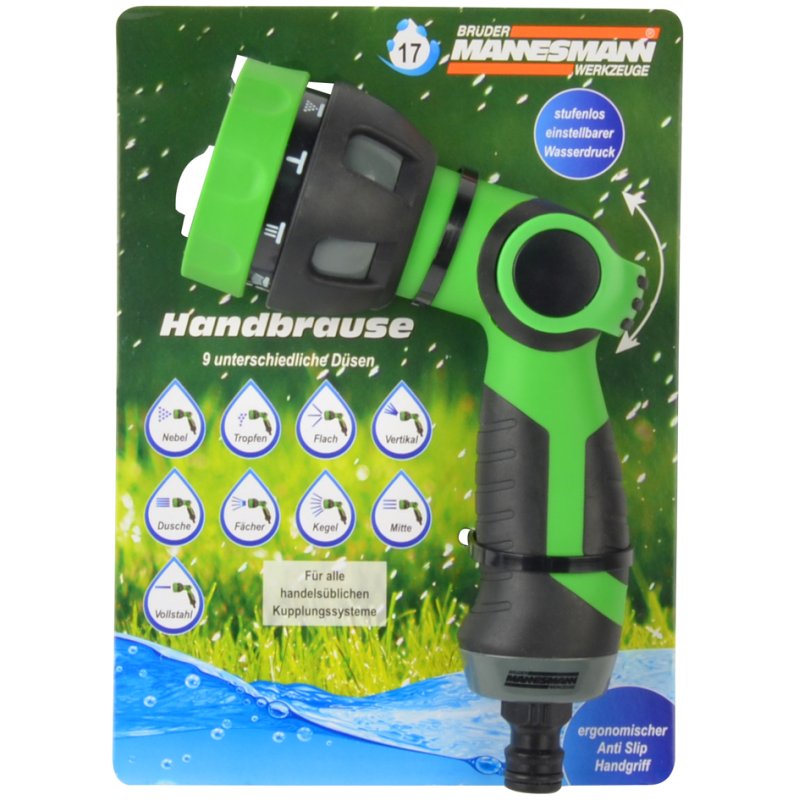 BRÜDER MANNESMANN pistolet de jardin, 9 fonctions de pulvérisation, vert/noir